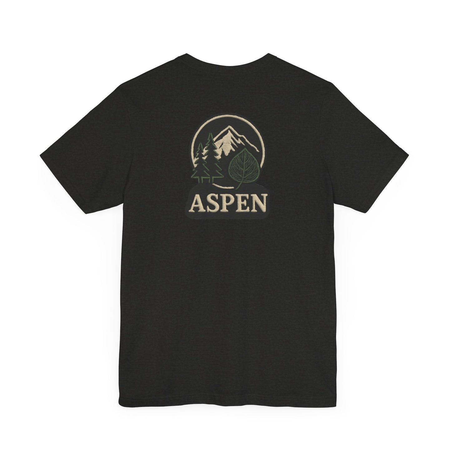 Aspen Division Graphic Tee Mountain Back Print with Minimal Front Badge Hiking, Camping, Travel