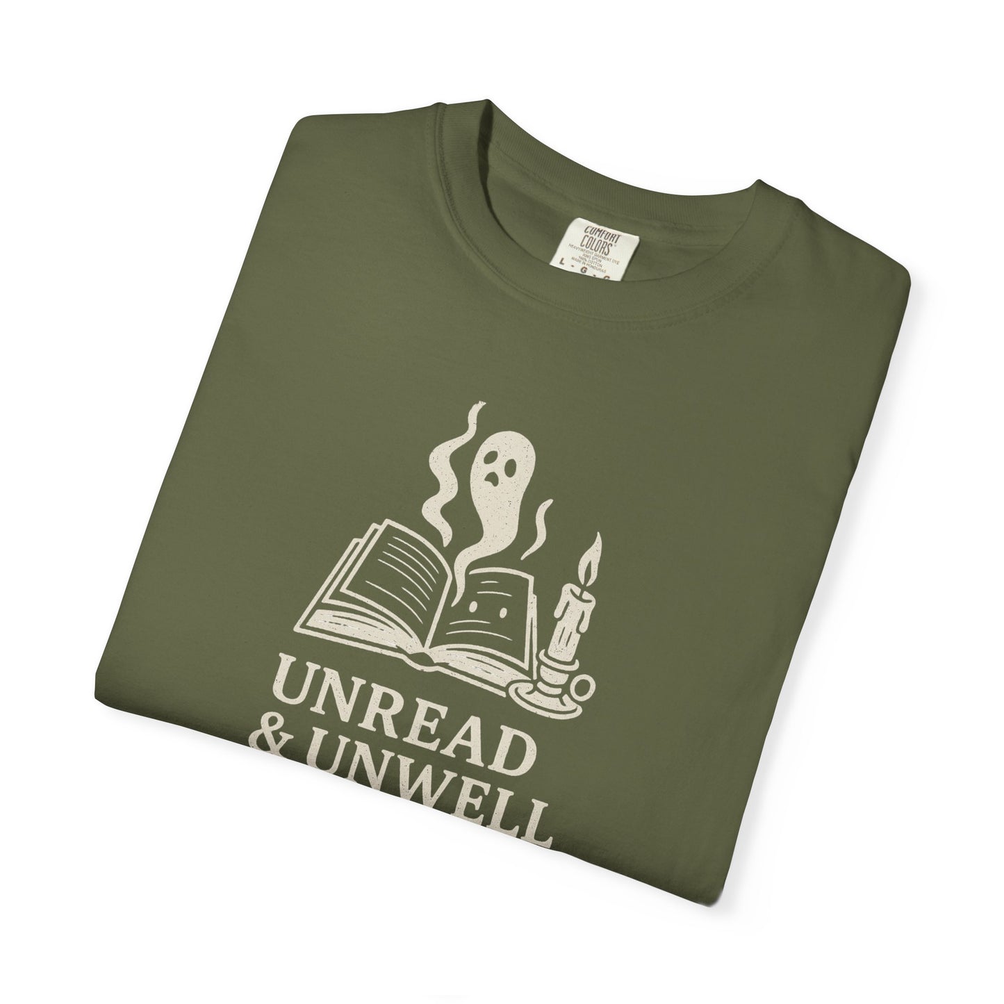 Unread & Unwell Ghost Tee Comfort Colors Vintage Book Shirt, Spooky Gothic Graphic Tee