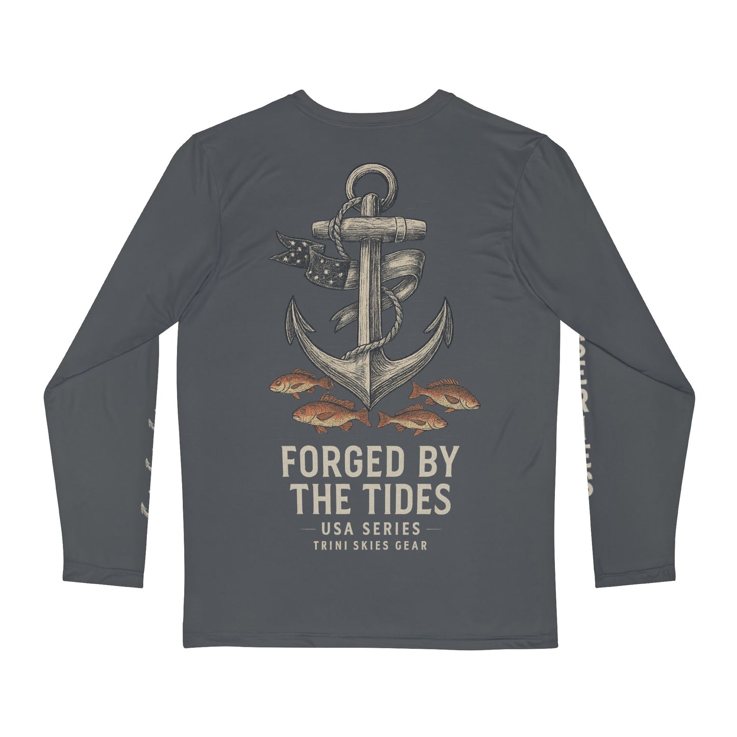 Forged by the Tides USA Series Long Sleeve Fishing Shirt Trini Skies Gear Perfect for Anglers, Coastal Vibes, Outdoor Activities