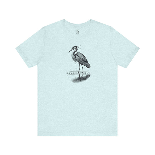 Minimalist Heron Reflection Tee Nature-Inspired Ink Art Shirt Wildlife Shirt