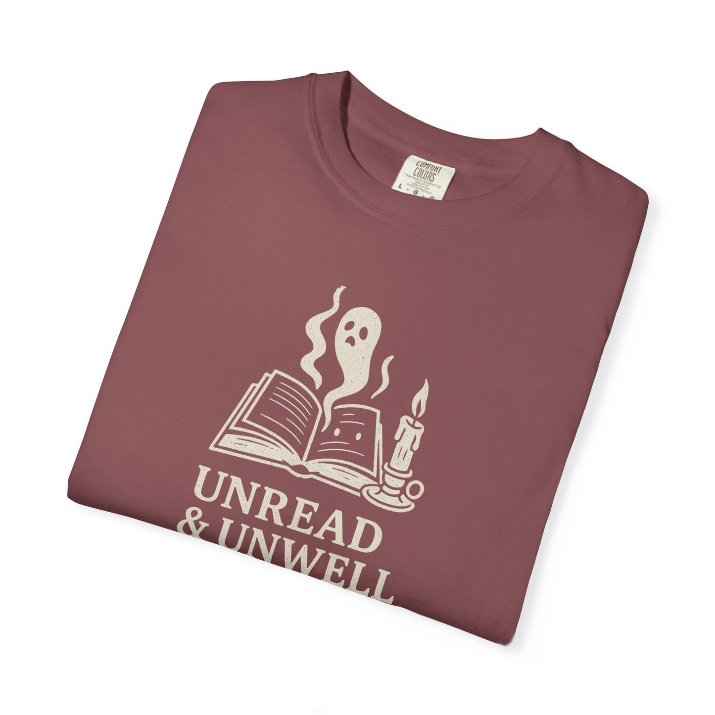 Unread & Unwell Ghost Tee Comfort Colors Vintage Book Shirt, Spooky Gothic Graphic Tee