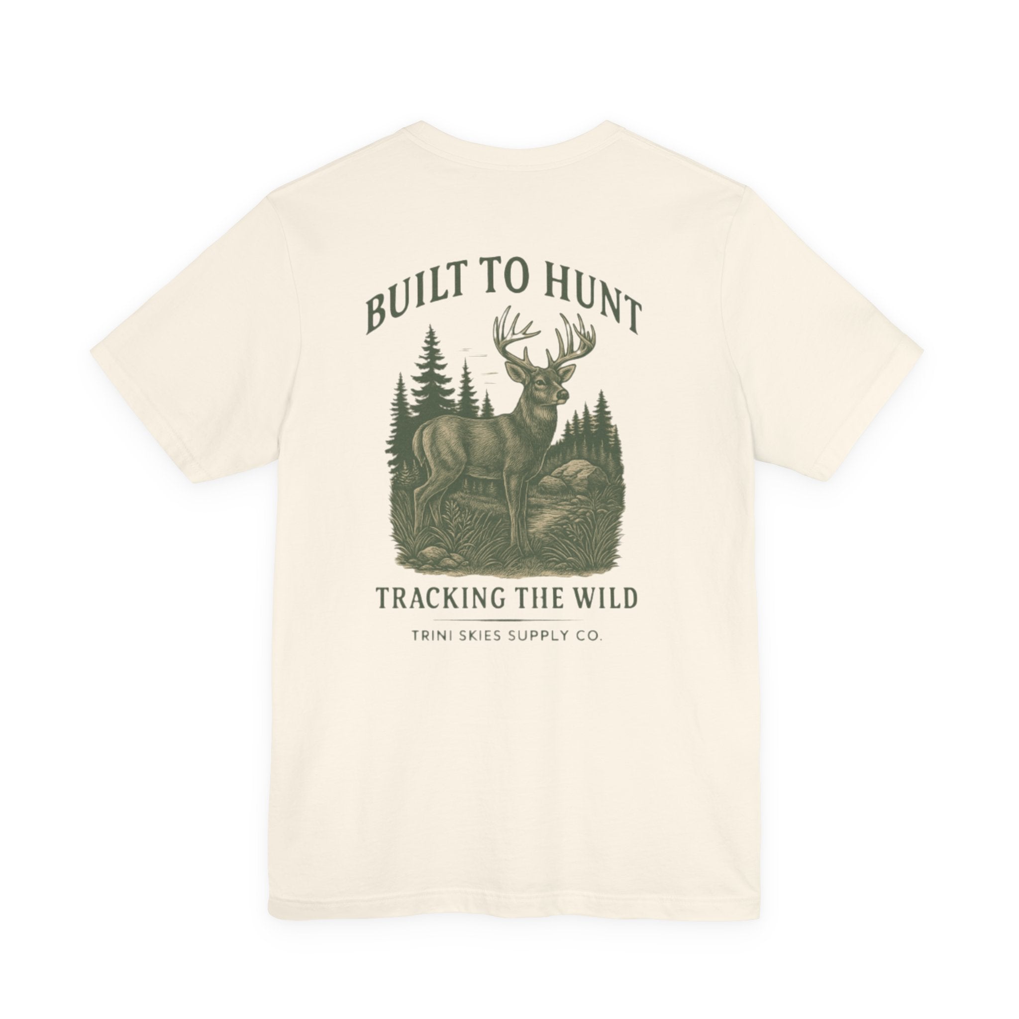 Cream-colored premium hunting shirt with vintage-inspired buck illustration by Trini Skies Supply