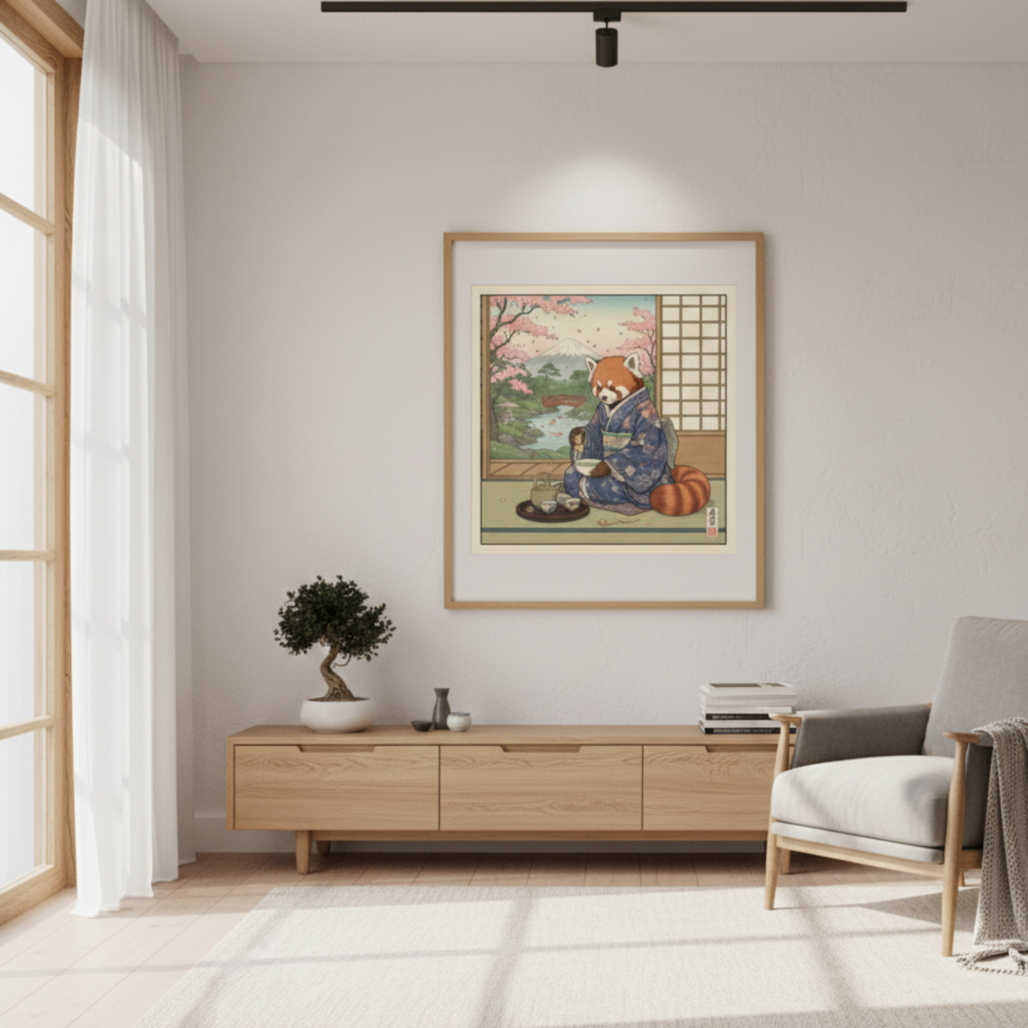 Red Panda Tea Ceremony Art Print – Japanese-Inspired Wildlife Illustration | Ukiyo-e Style Wall Art