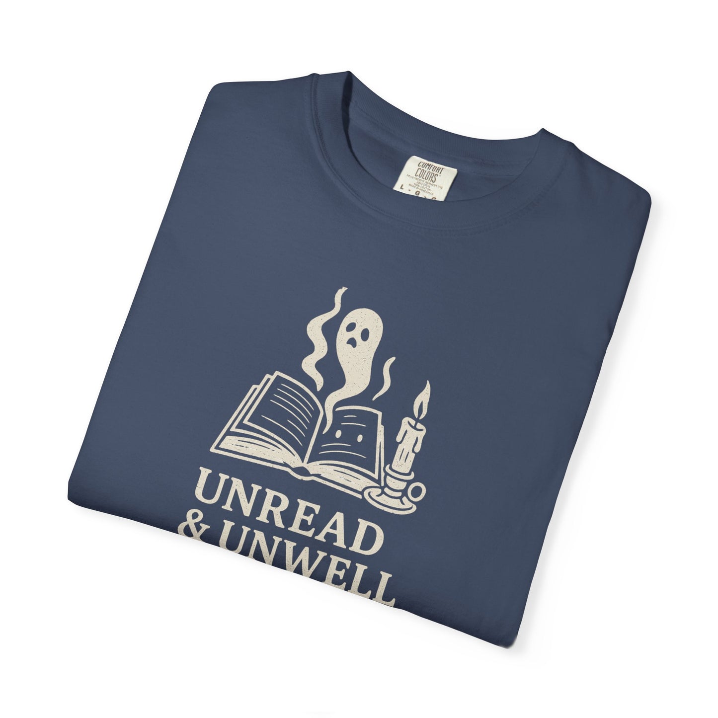 Unread & Unwell Ghost Tee Comfort Colors Vintage Book Shirt, Spooky Gothic Graphic Tee