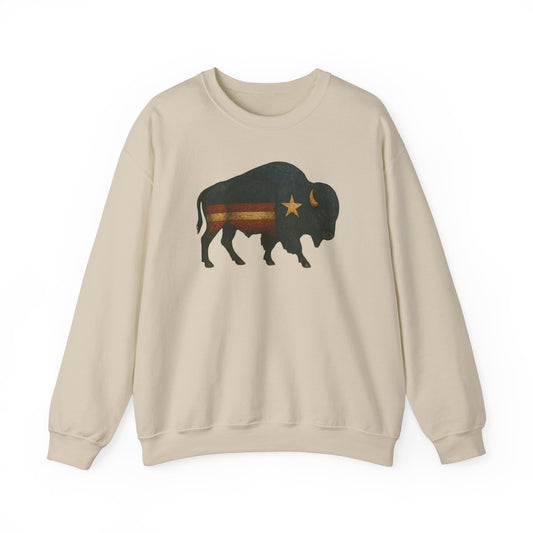 Patriotic Bison Graphic Crewneck Sweatshirt Vintage Americana Buffalo Sweater Trini Skies Supply Co.