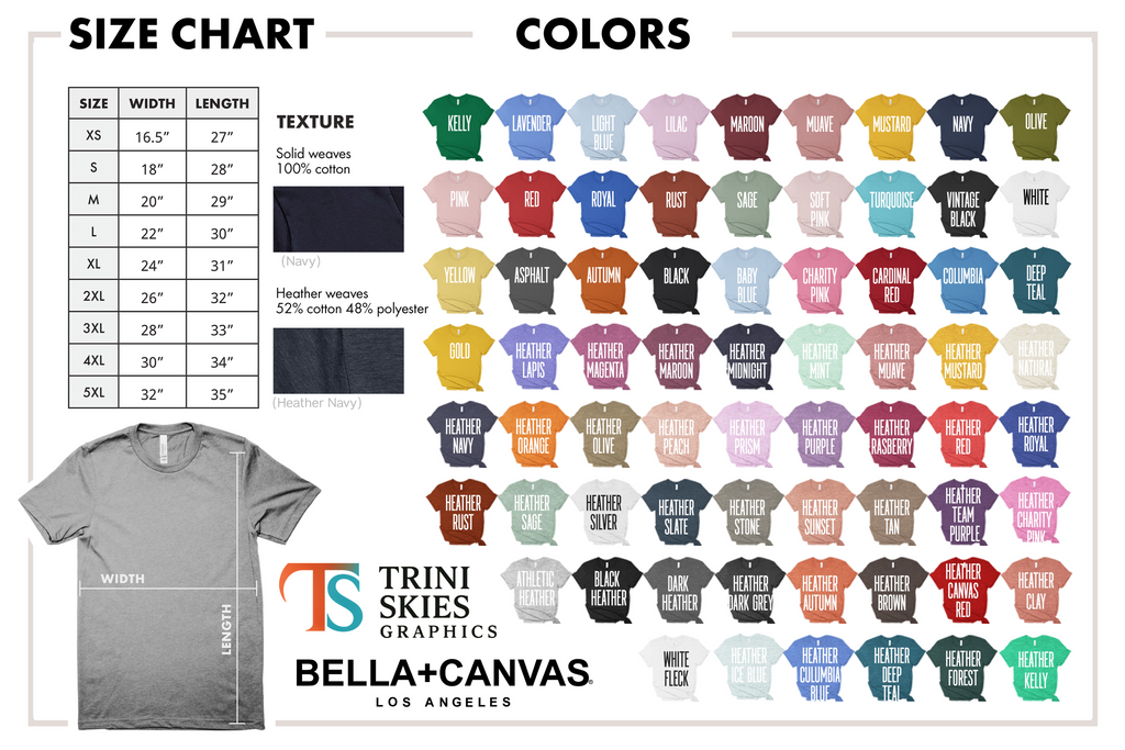 Trini Skies Outfitters trail hunting dog t-shirt in gray with size chart