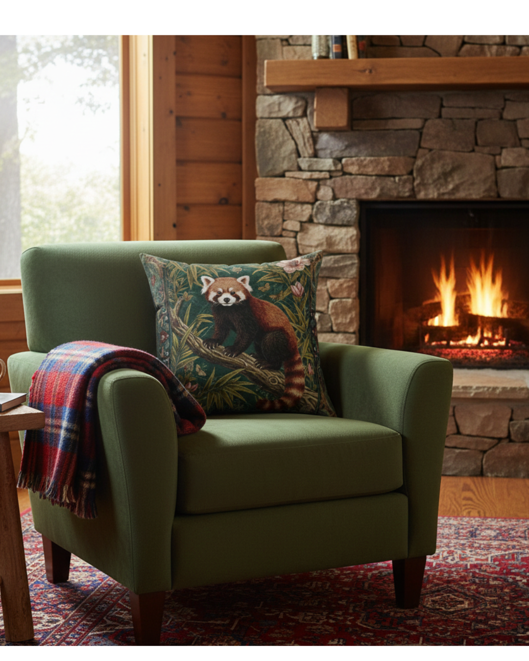 Red Panda Illustration Pillow | Faux Suede Square Pillow, Botanical Jungle Design Wildlife and Nature Gifts