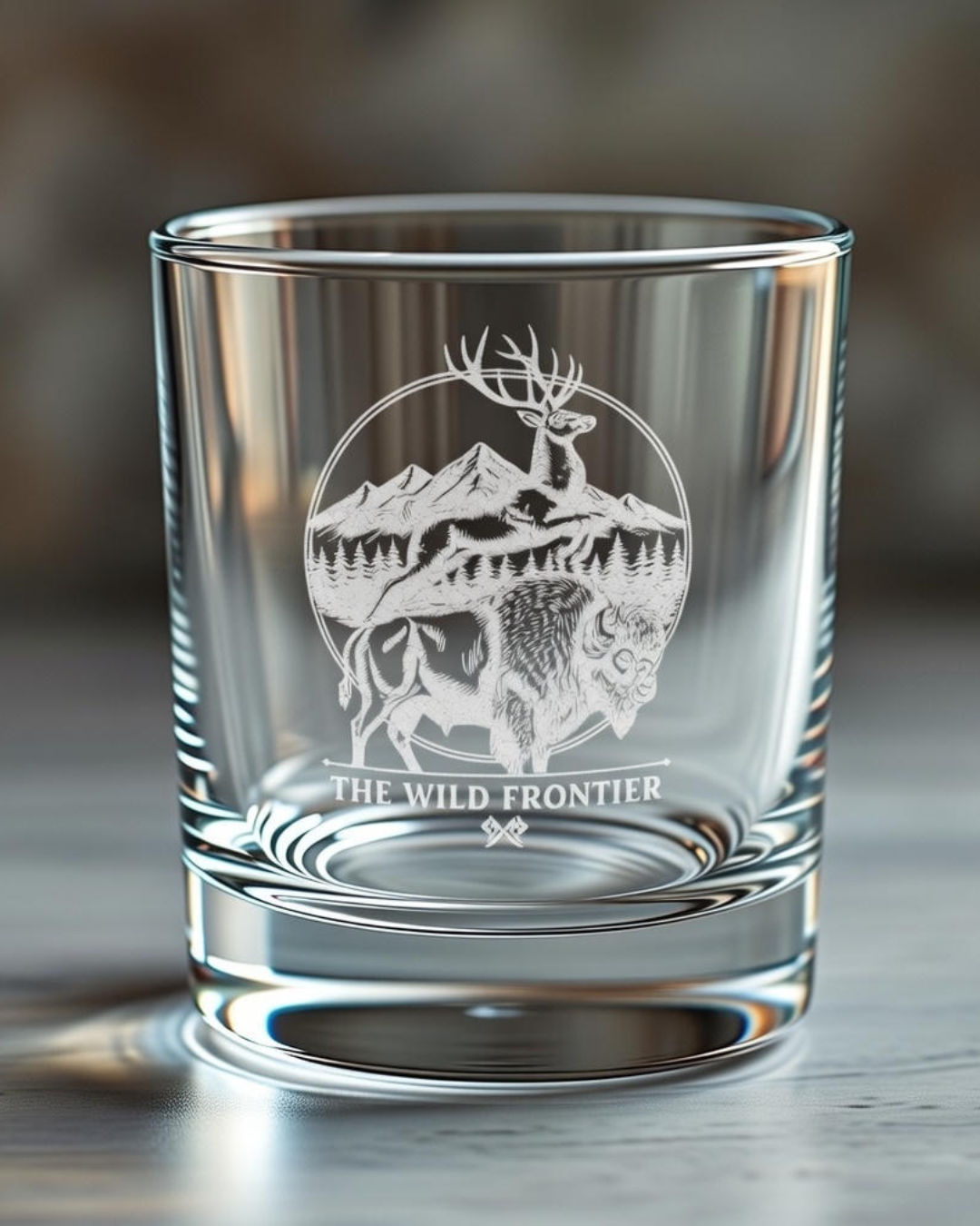 Wildlife Forest Whiskey Glass - 10.5oz Engraved Rocks Glass Mountain Design