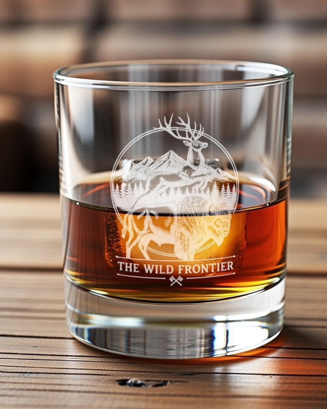Wildlife Forest Whiskey Glass - 10.5oz Engraved Rocks Glass Mountain Design