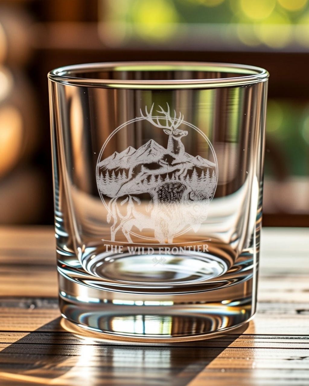 Wildlife Forest Whiskey Glass - 10.5oz Engraved Rocks Glass Mountain Design