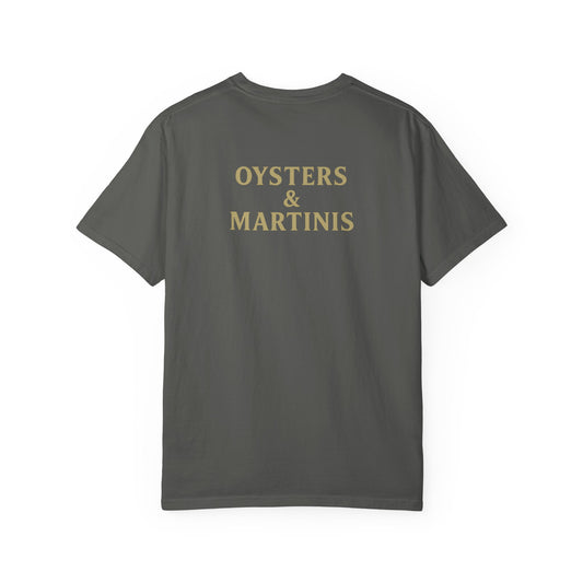 Oysters & Martinis Shirt Dockside Club Comfort Colors Tee Vintage Coastal Bar Graphic Trini Skies Supply Co.