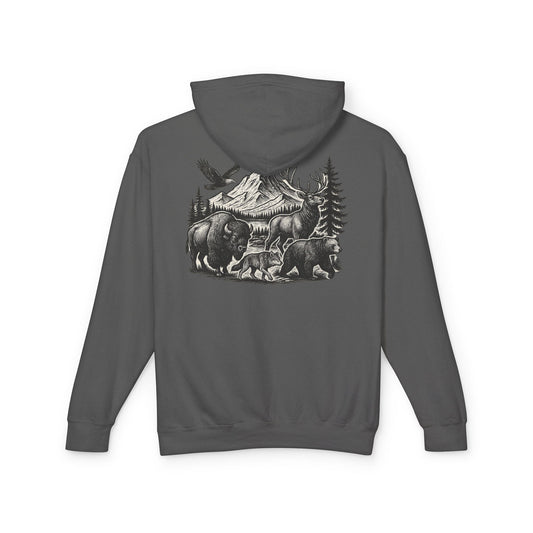 Wildlife Mountain Scene Hoodie - Premium Comfort Colors Pullover - 1