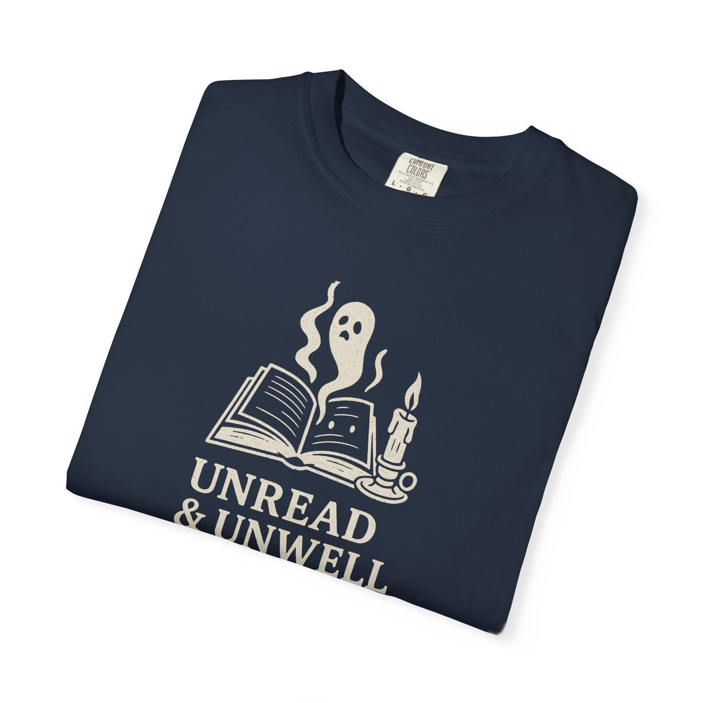 Unread & Unwell Ghost Tee Comfort Colors Vintage Book Shirt, Spooky Gothic Graphic Tee