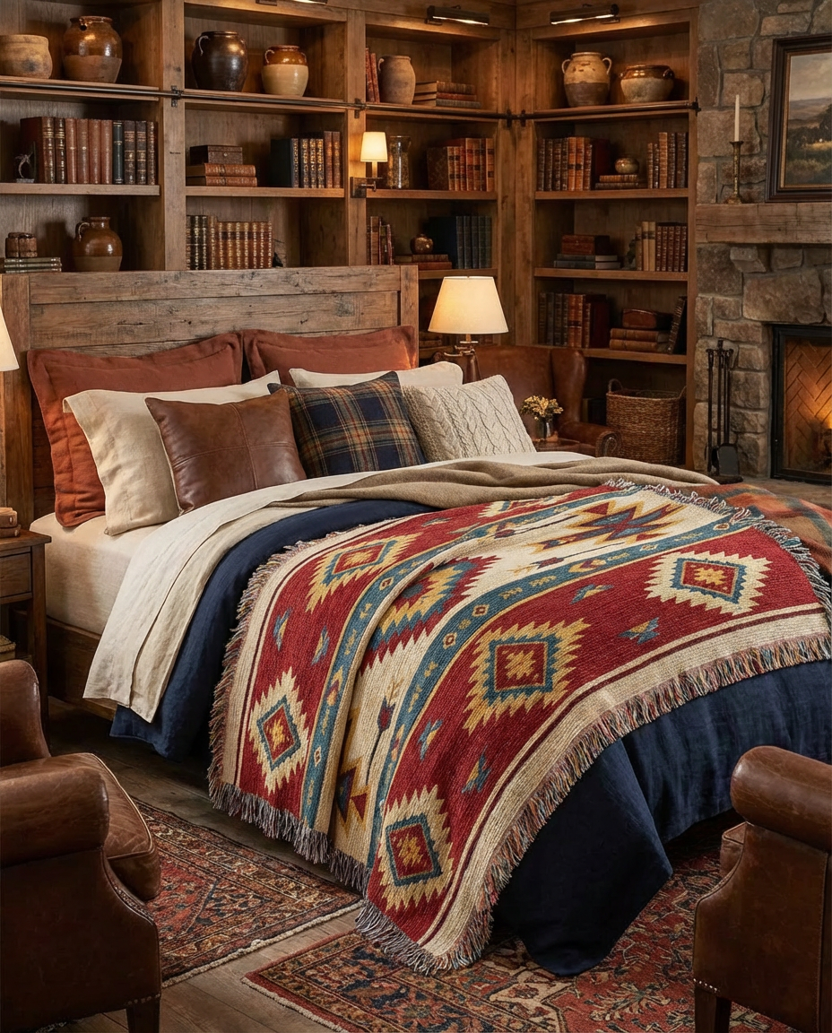 The Canyon Ridge Woven Tapestry Throw |  Southwestern Geometric Blanket