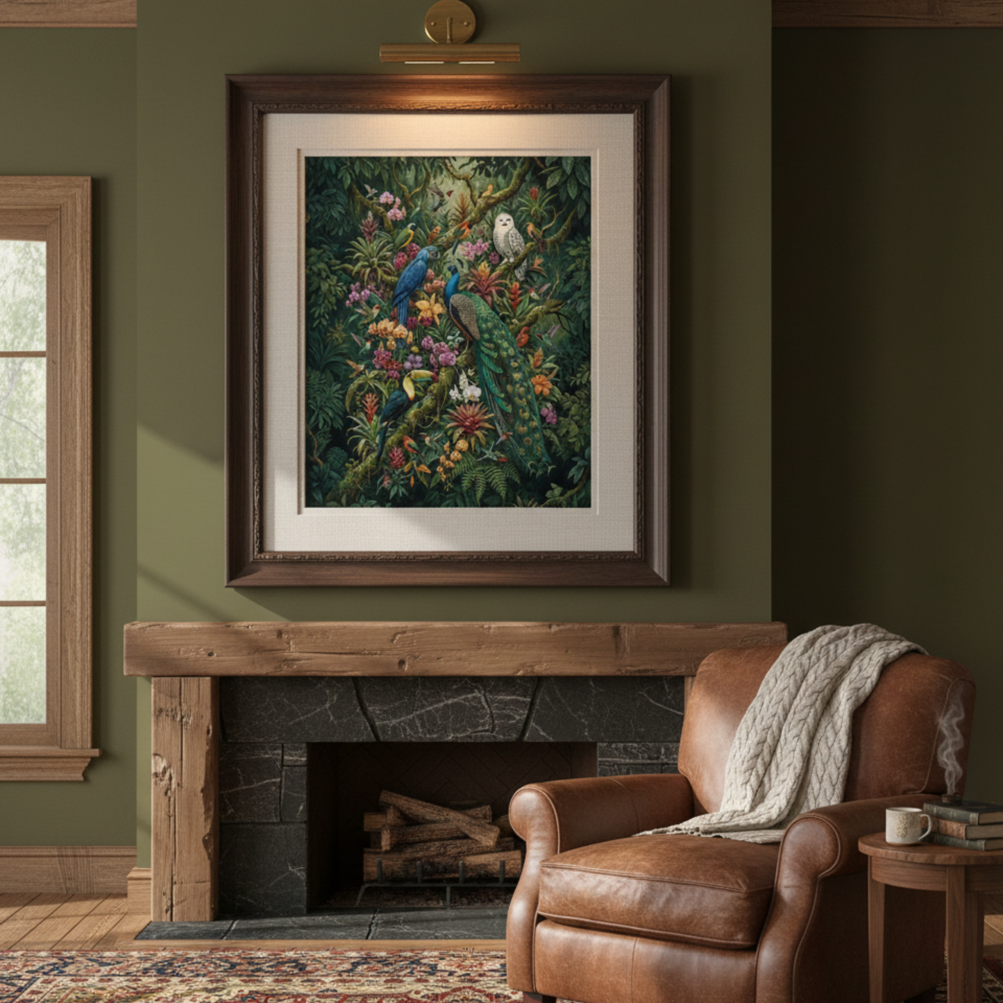 Tropical Aviary Art Print – Vibrant Peacock & Exotic Birds Botanical Wall Art