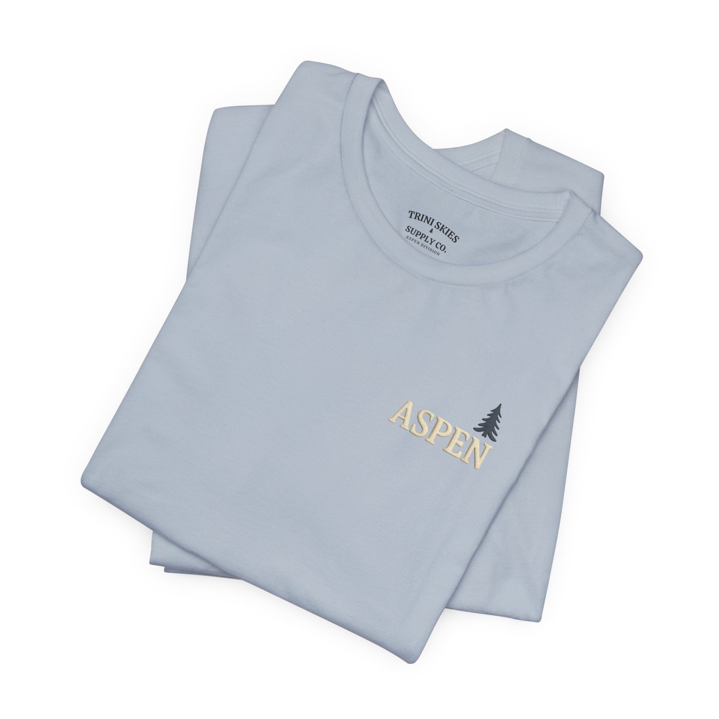 Aspen Skiing Division DTG Graphic Tee Mountain Back Print with Minimal Front Hiking, Camping, Travel