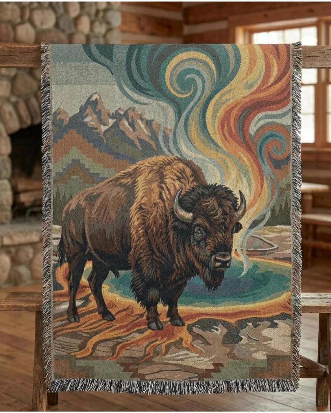 The Prism Bison – Woven Tapestry Throw & Wall Art | Yellowstone National Park Psychedelic Western Design | Luxury Jacquard Decor