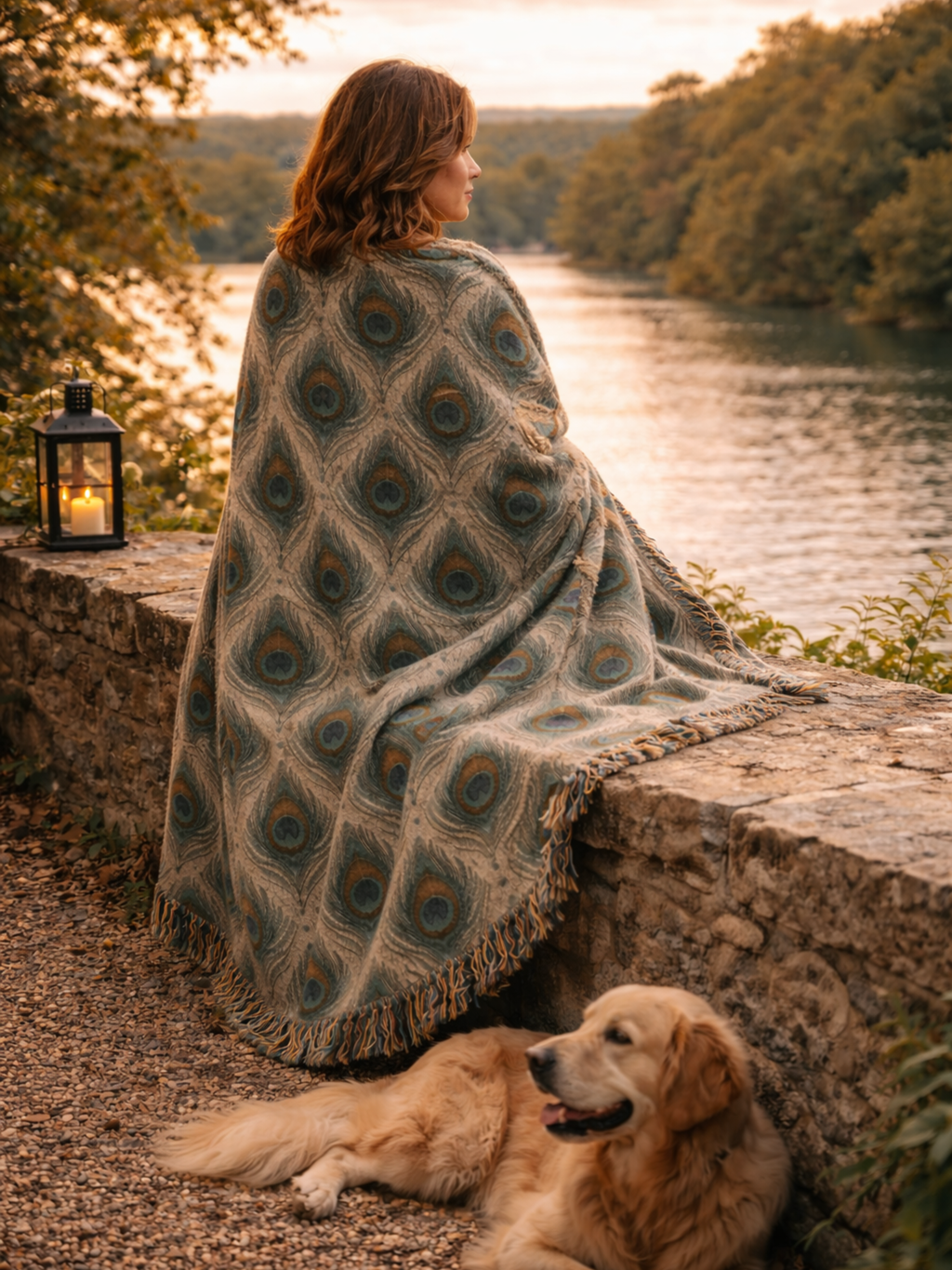 Boho Peacock Feather Woven Blanket Vintage Textile Art Throw