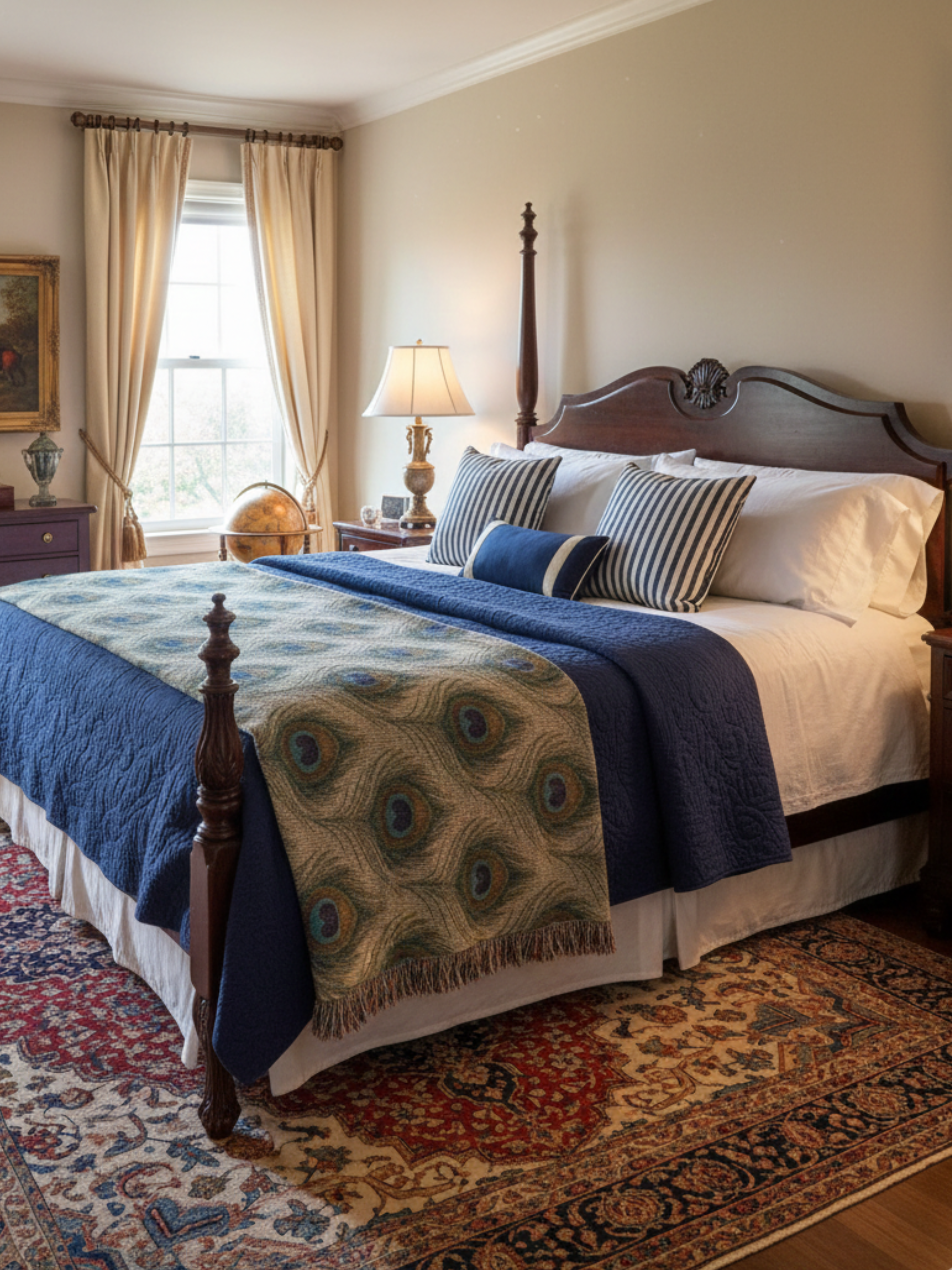 Boho Peacock Feather Woven Blanket Vintage Textile Art Throw