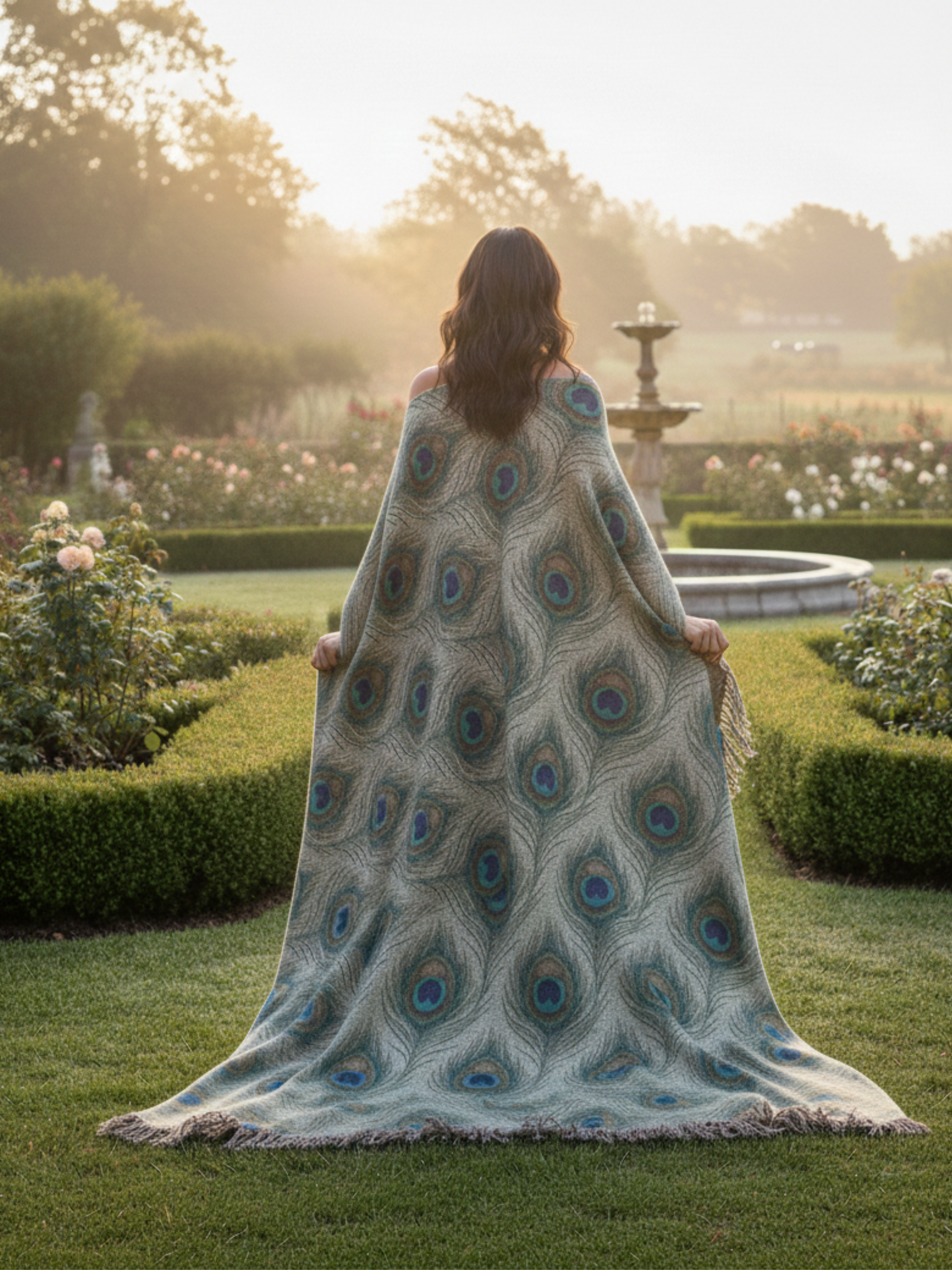 Boho Peacock Feather Woven Blanket Vintage Textile Art Throw