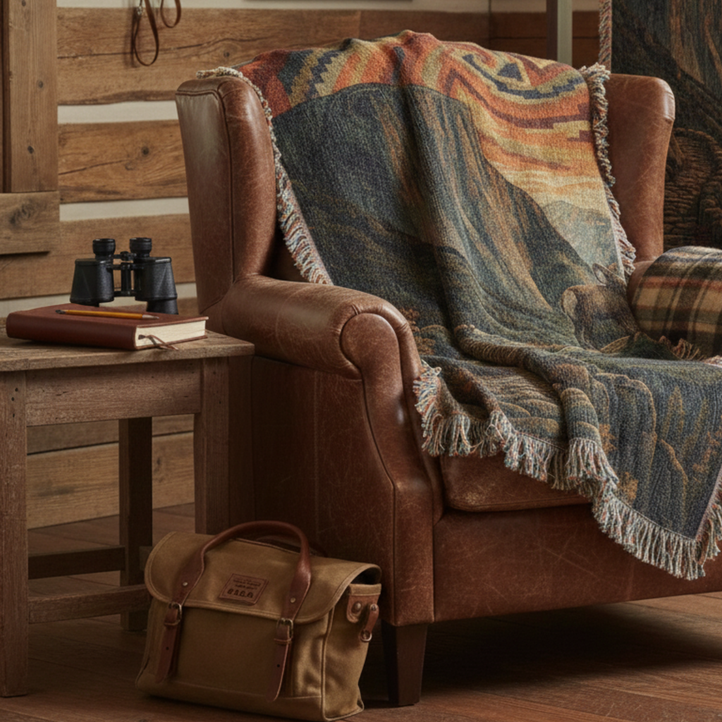 Bighorn Sheep Woven Cotton Blanket – Mountain Wildlife Throw Nature Lover Gifts