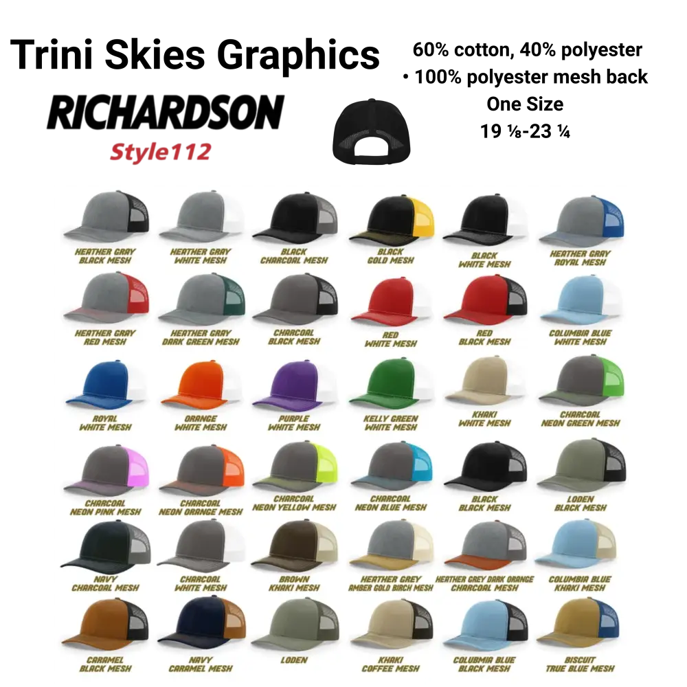 Richardson 112 black mesh trucker hat with 3 nail cross embroidery