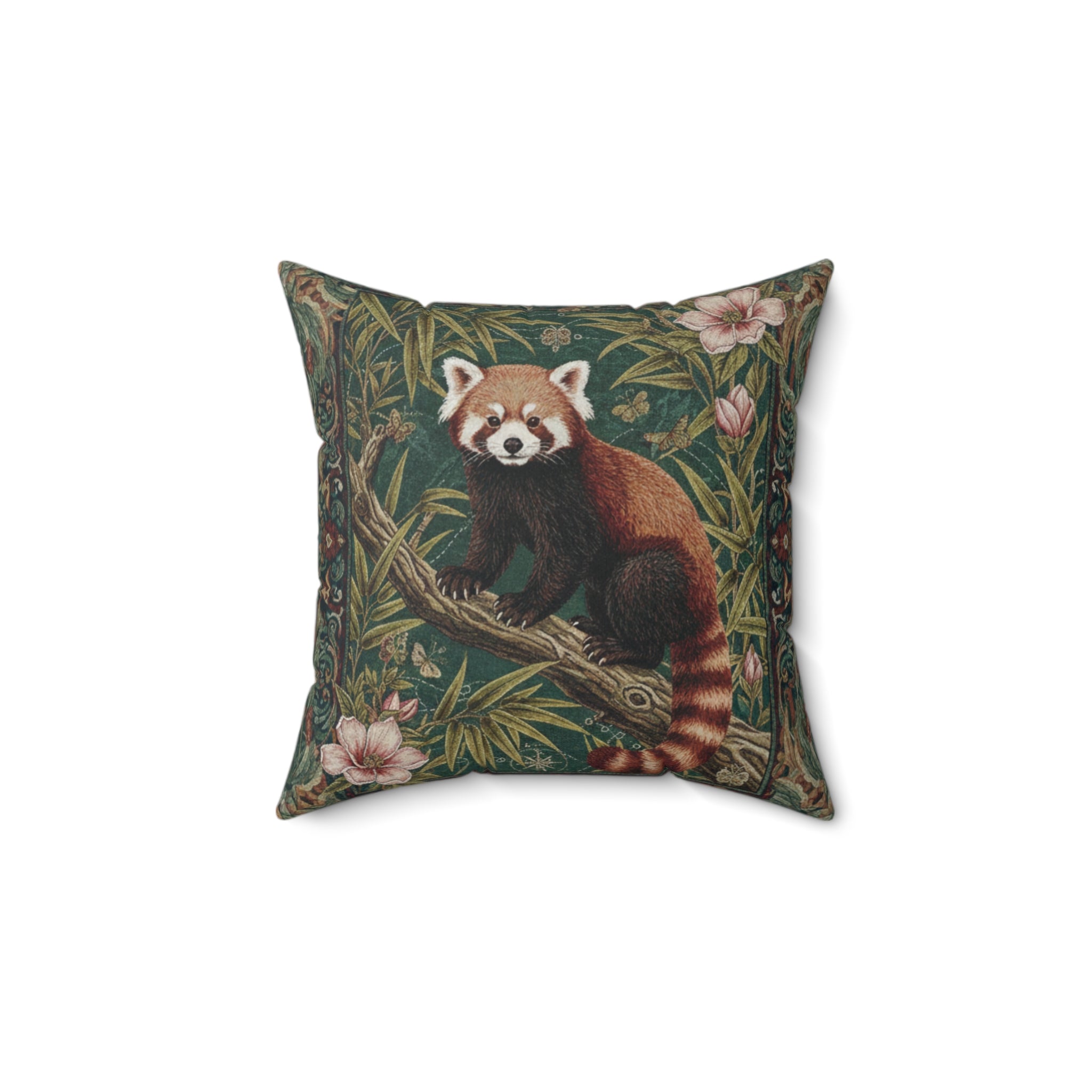 Red Panda Illustration Pillow | Faux Suede Square Pillow, Botanical Jungle Design Wildlife and Nature Gifts