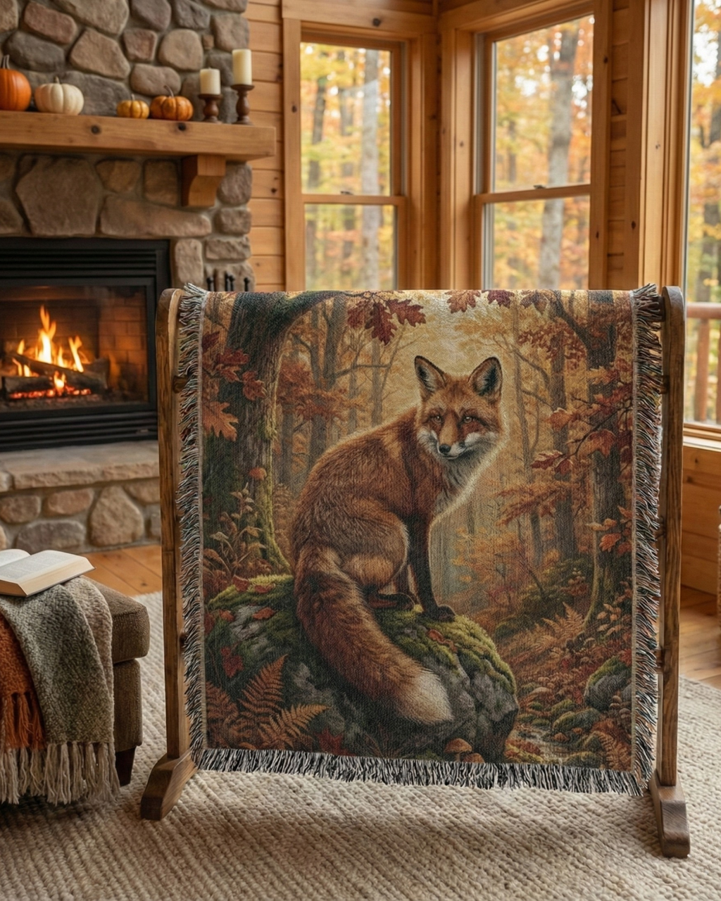 Fox Woven Cotton Blanket – Woodland Wildlife Throw Nature Lover Gift