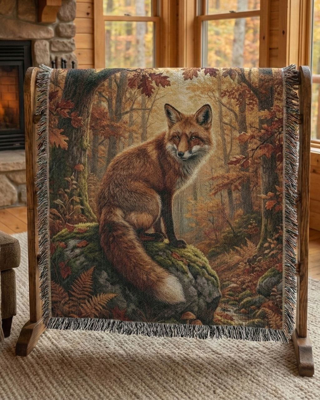 Fox Woven Cotton Blanket – Woodland Wildlife Throw Nature Lover Gift