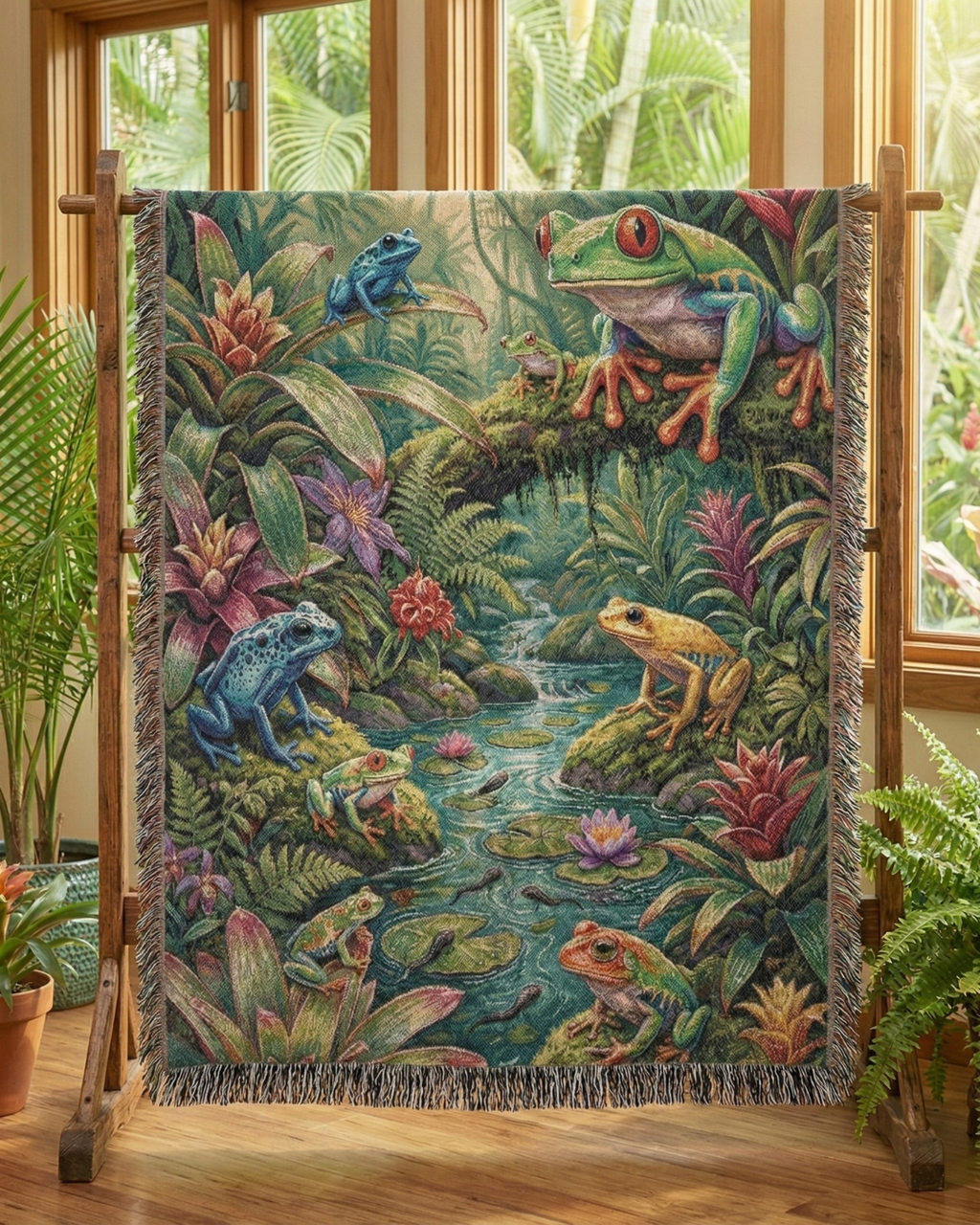 Rainforest Frog Woven Cotton Blanket | Wildlife Nature Throw