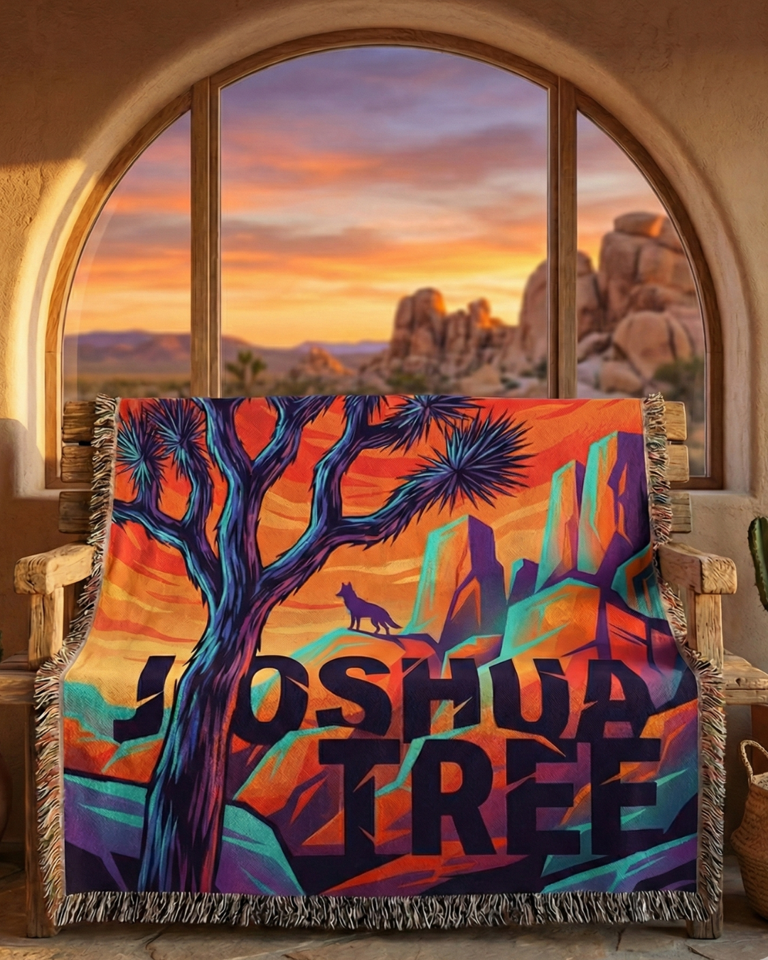 Joshua Tree Woven Cotton Blanket – Desert Landscape Throw Travel Gifts