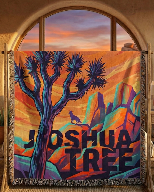 Joshua Tree Woven Cotton Blanket – Desert Landscape Throw Travel Gifts