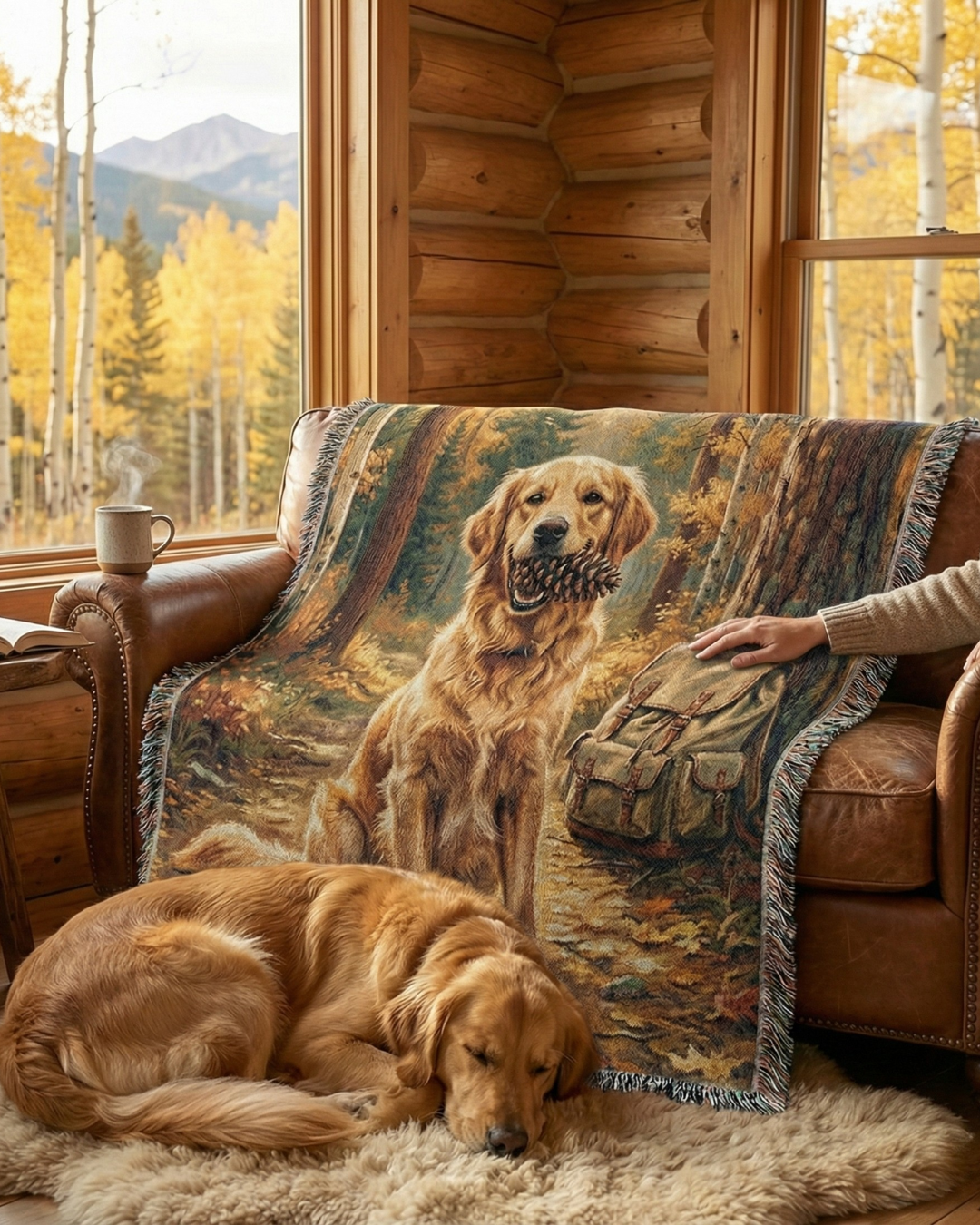 Golden Retriever in Autumn Woods – Woven Cotton Adventure Blanket Pet Lover Gifts