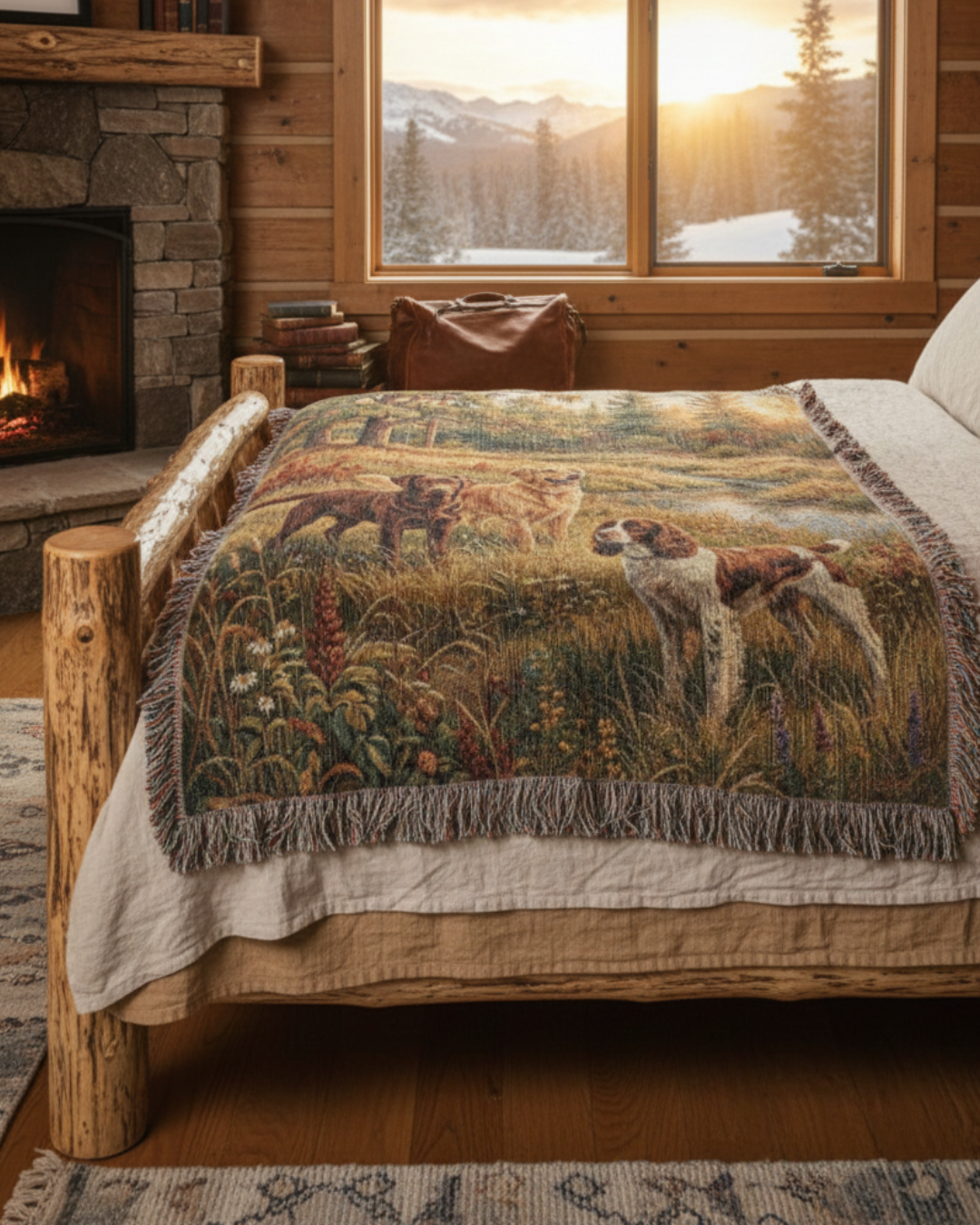 Sporting Dogs at the Creek – Woven Cotton Fieldwork Blanket Nature and Pet Lover Gifts