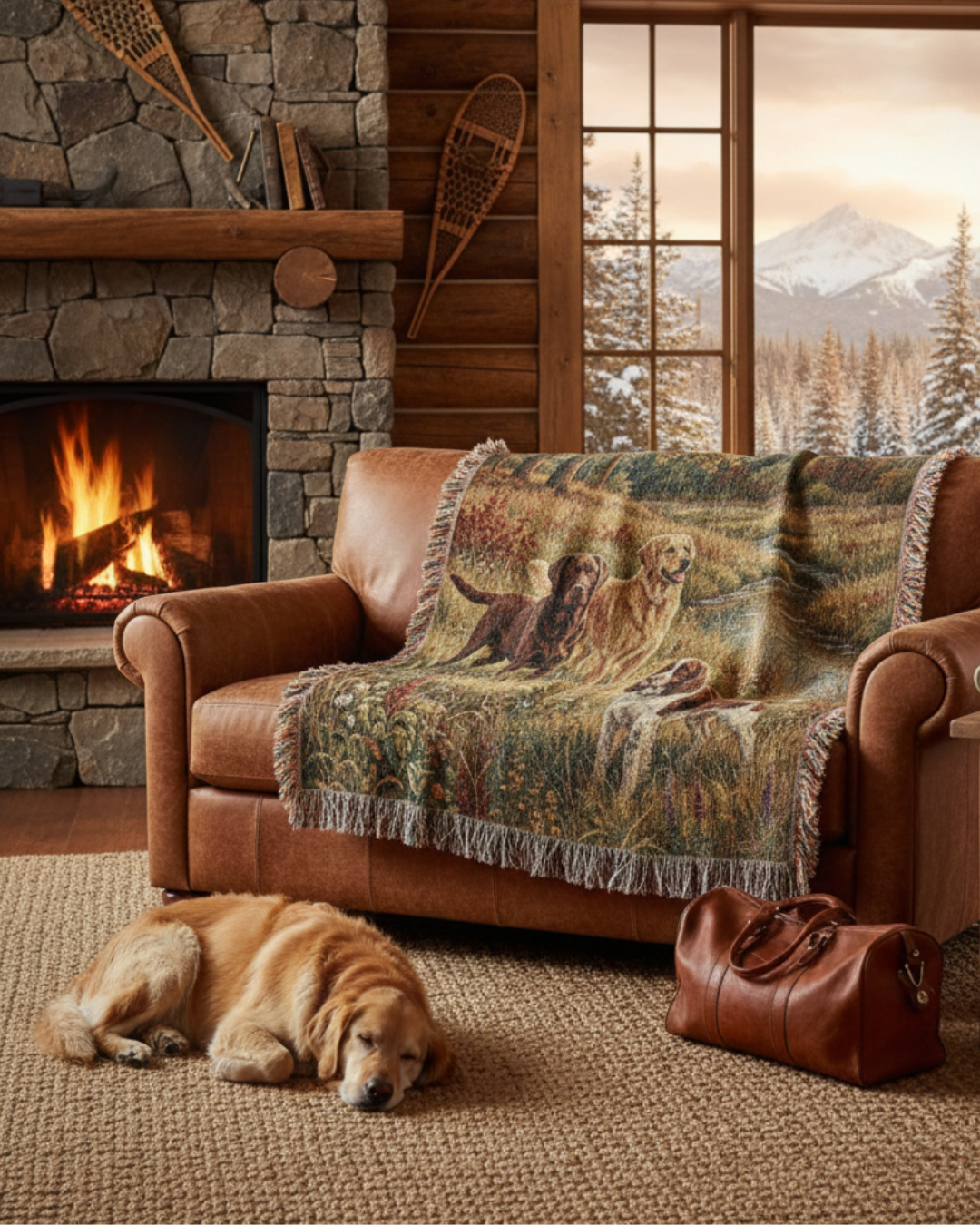 Sporting Dogs at the Creek – Woven Cotton Fieldwork Blanket Nature and Pet Lover Gifts