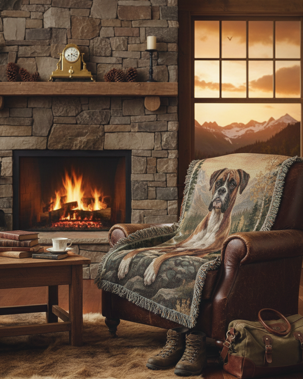 Boxer in the High Country | Heirloom Woven Cotton Blanket Pet Lovers Gifts