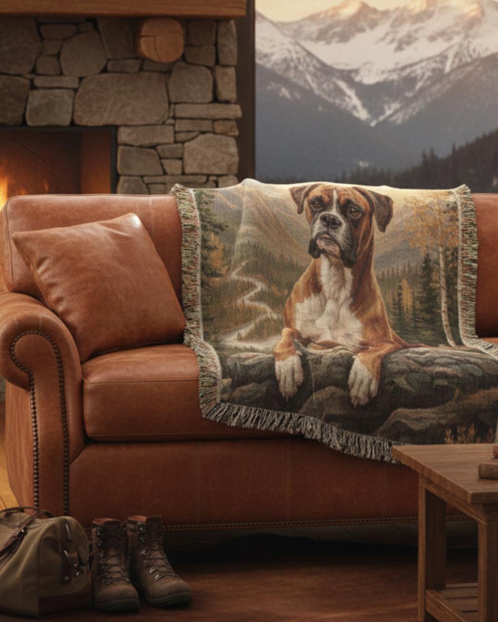 Boxer in the High Country | Heirloom Woven Cotton Blanket Pet Lovers Gifts