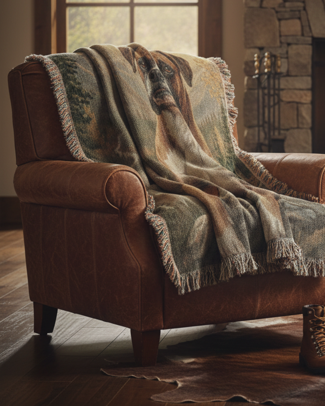 Boxer in the High Country | Heirloom Woven Cotton Blanket Pet Lovers Gifts