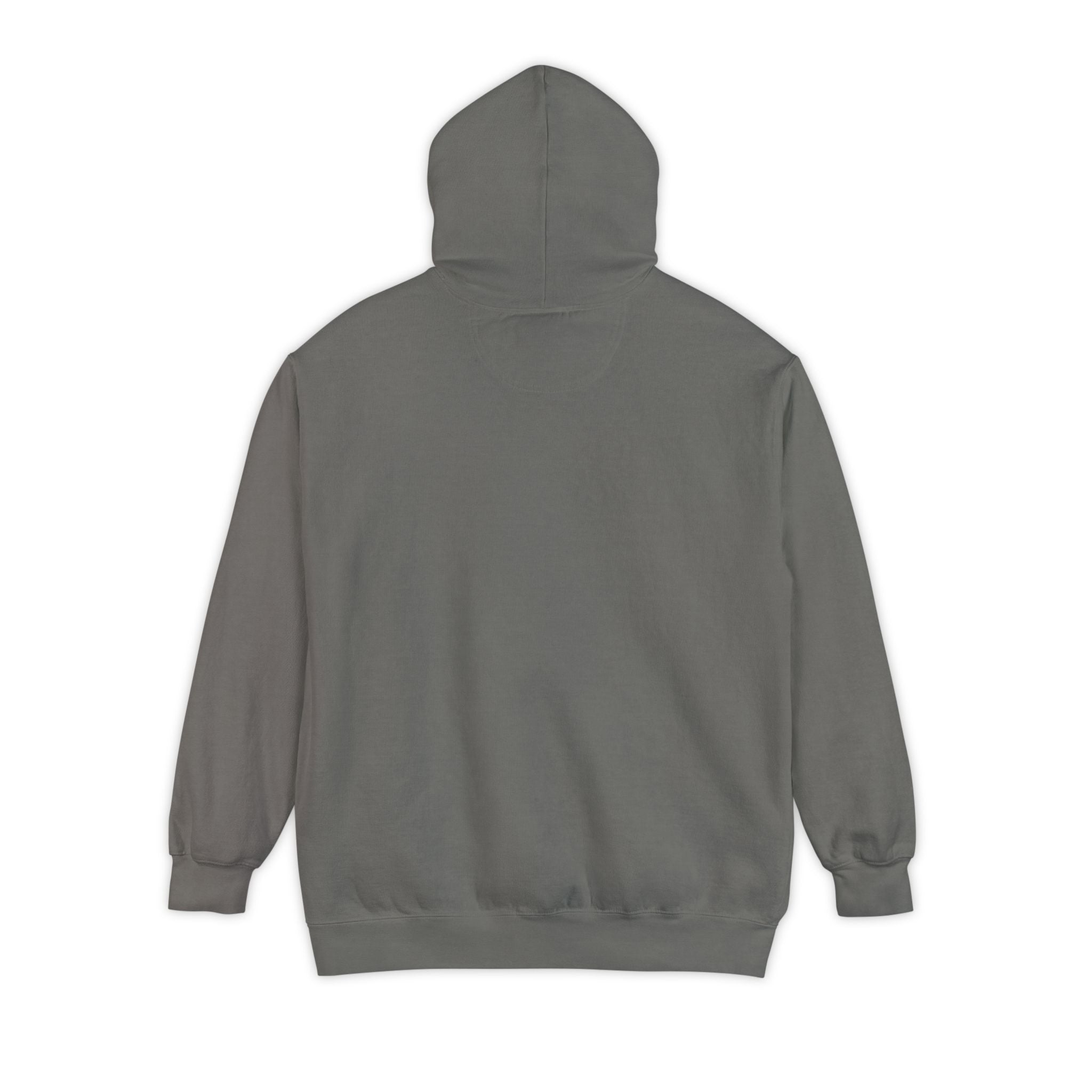 Charcoal gray Comfort Colors graphic fleece hoodie with drawstring hood