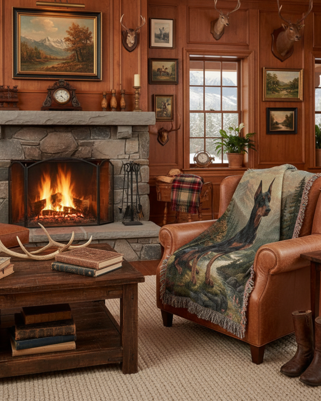 Doberman in the Mountain Valley – Woven Cotton Protector's Blanket Pet Lover Gifts