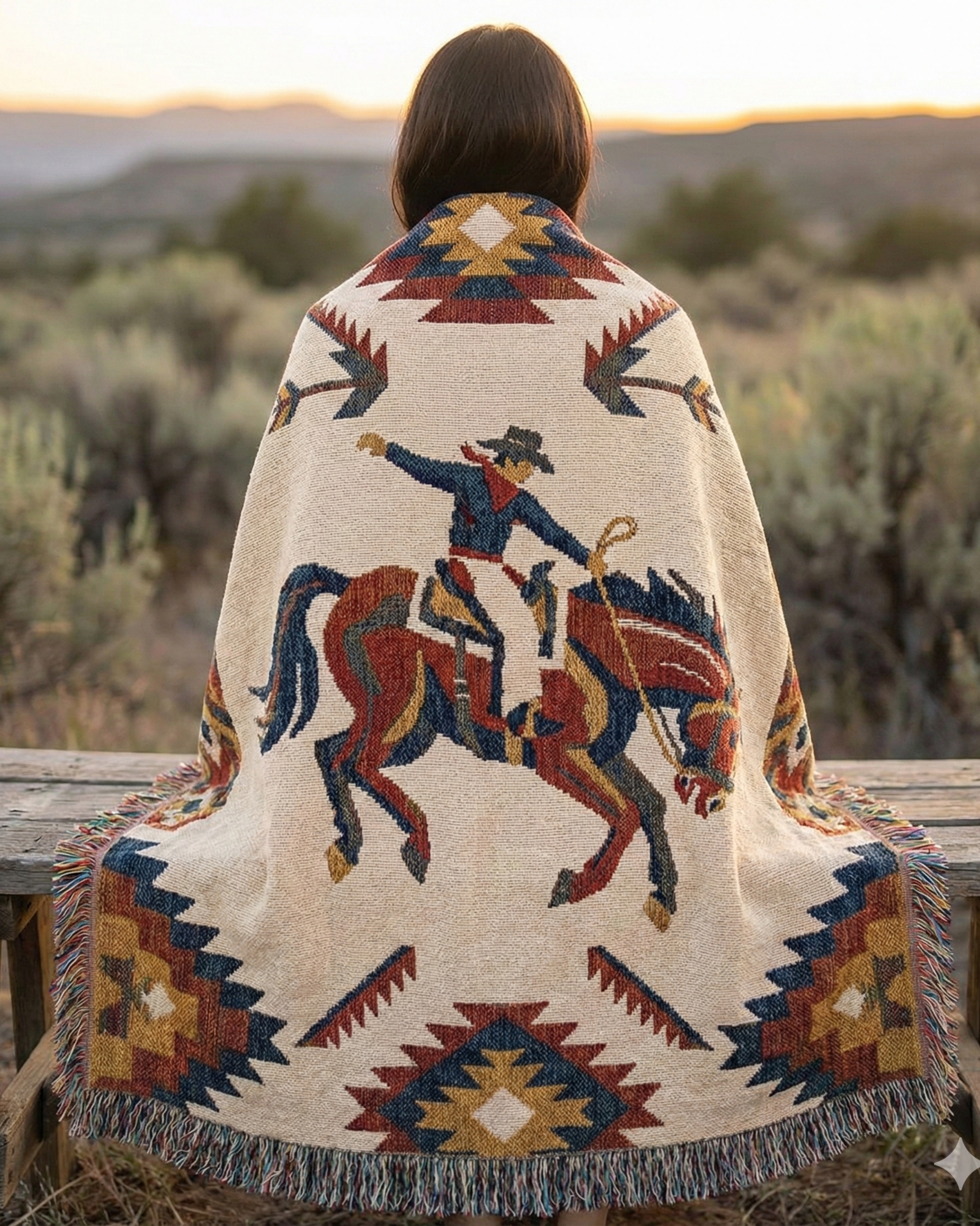 Southwest Rodeo Rider – Woven Cotton Western Heritage Blanket Western Gifts