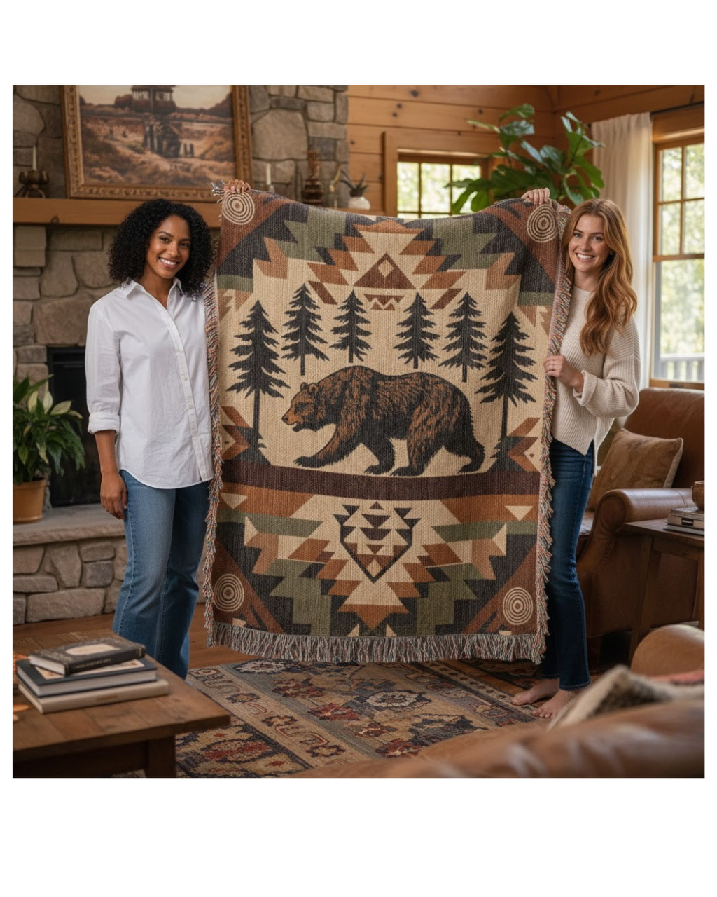 Bear Woven Blanket – Rustic Woodland Tapestry Throw Wildlife and Nature Gifts