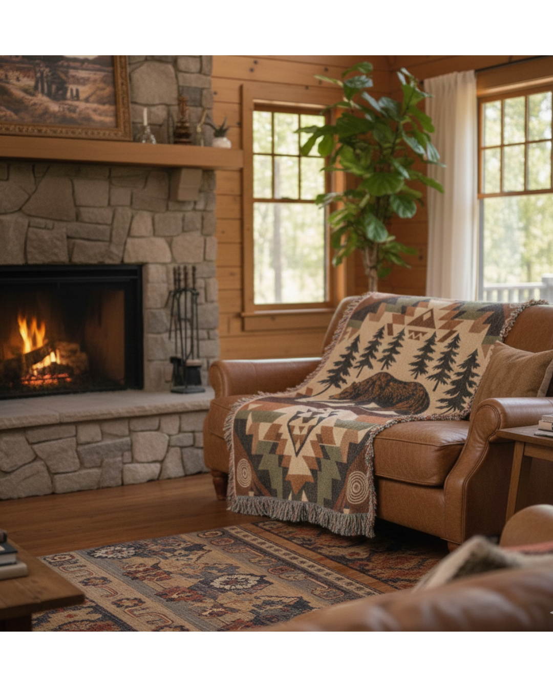 Bear Woven Blanket – Rustic Woodland Tapestry Throw Wildlife and Nature Gifts