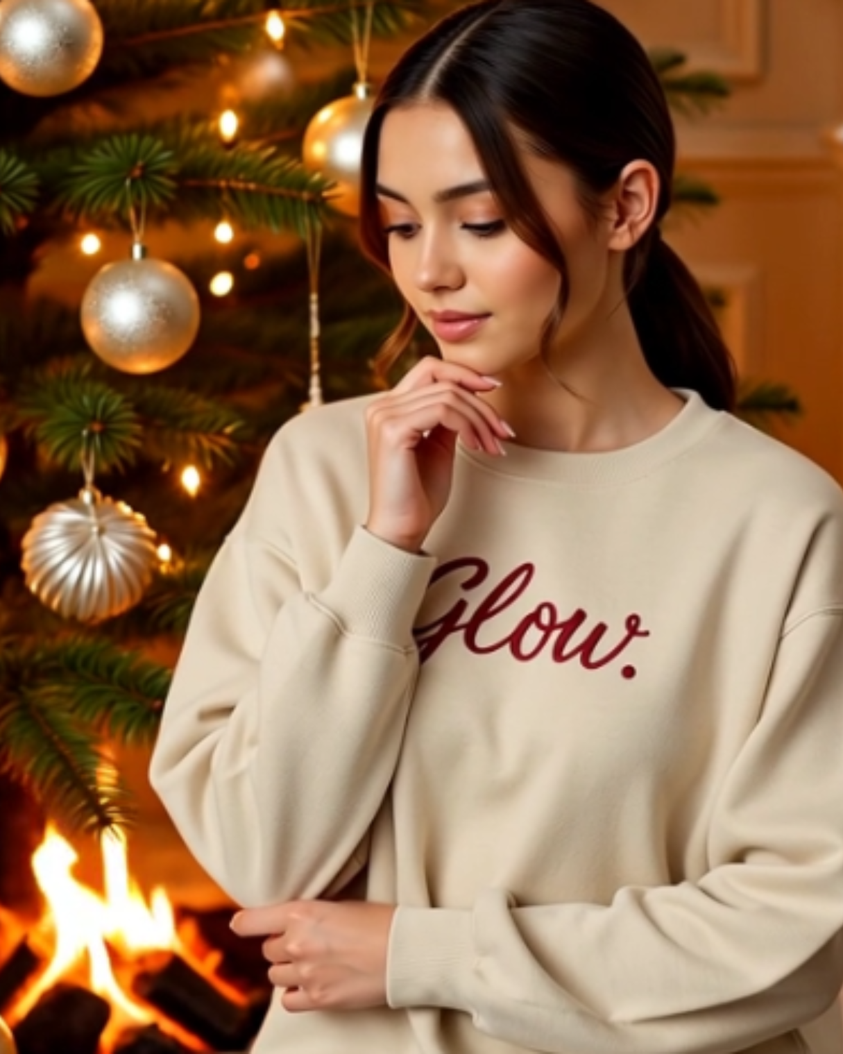 Glow embroidered Christmas sweatshirt with cream glow design