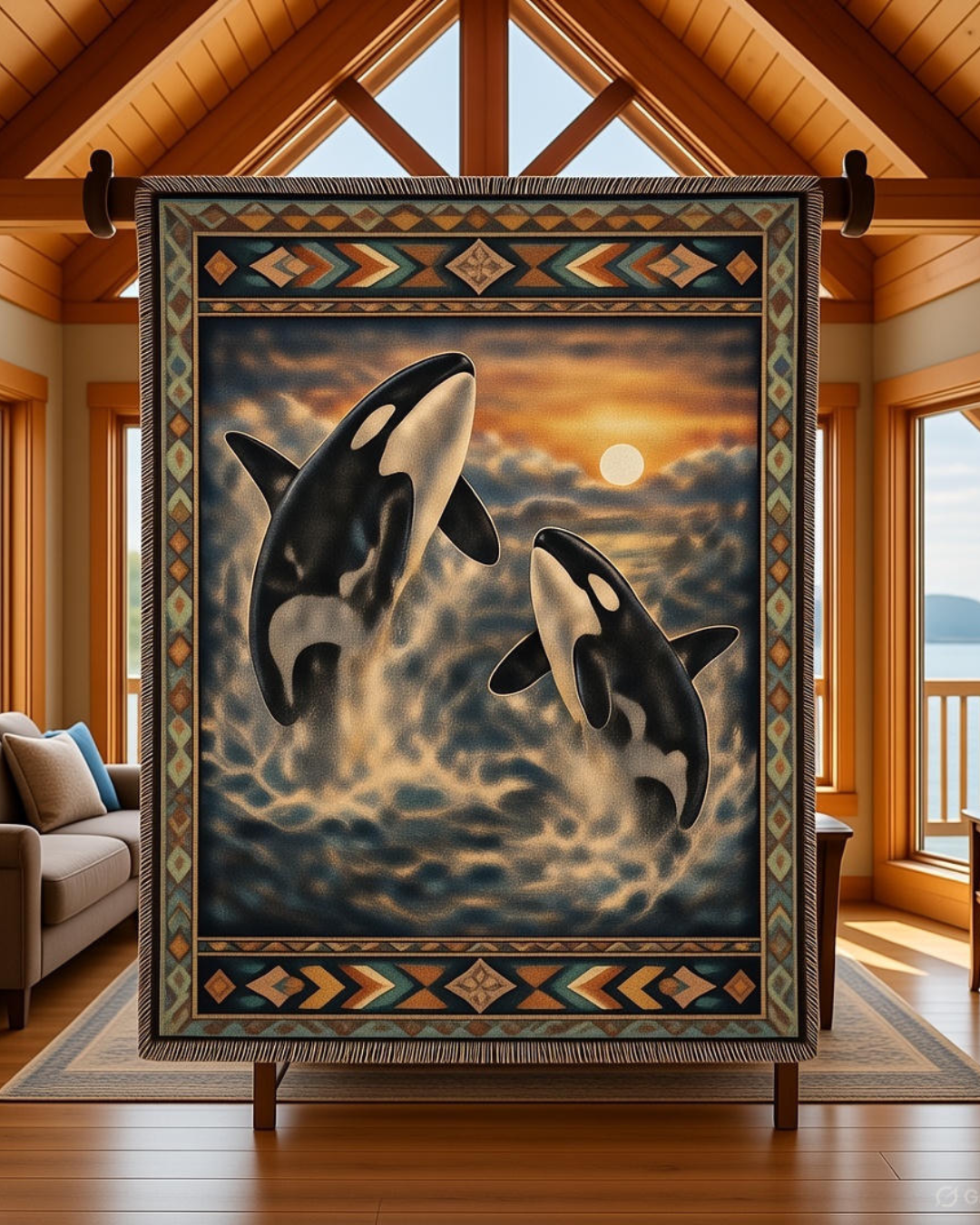 Heirloom Woven Orca Blanket – Coastal & Lodge Inspired Textile Throw Nature Gifts