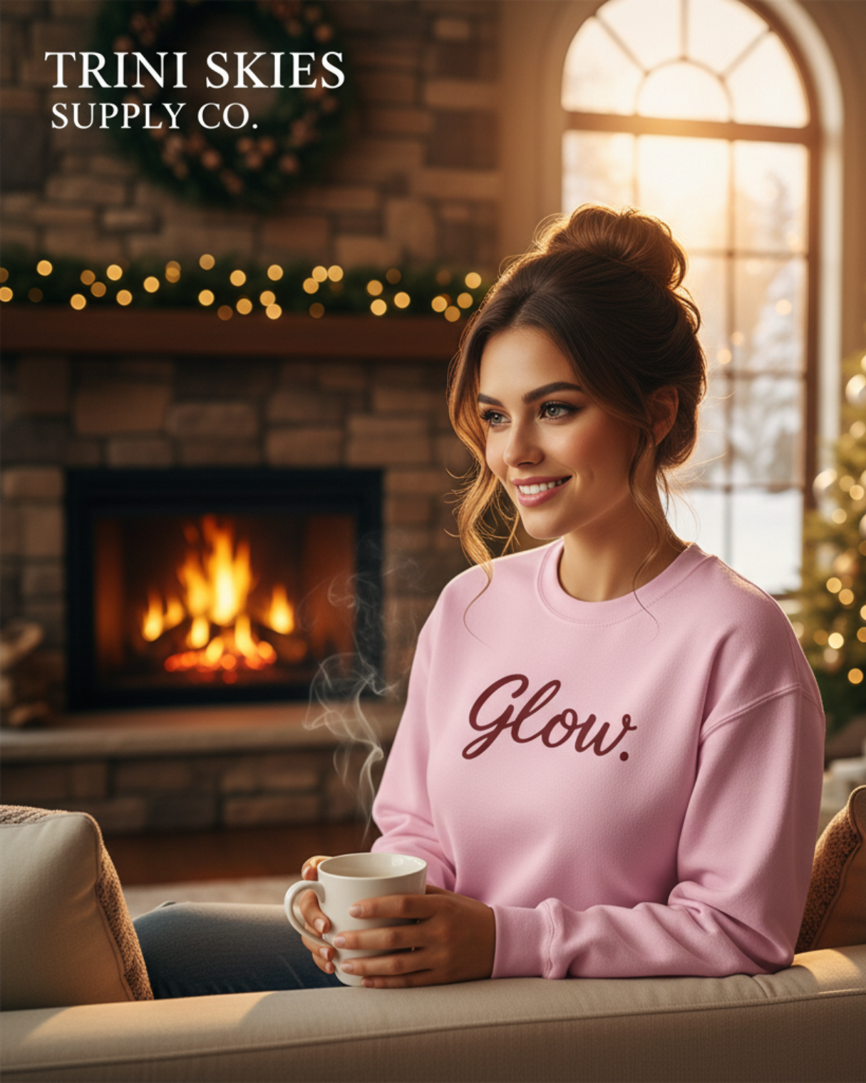 Pink Glow Embroidered Christmas Sweatshirt by Trini Skies Supply Co
