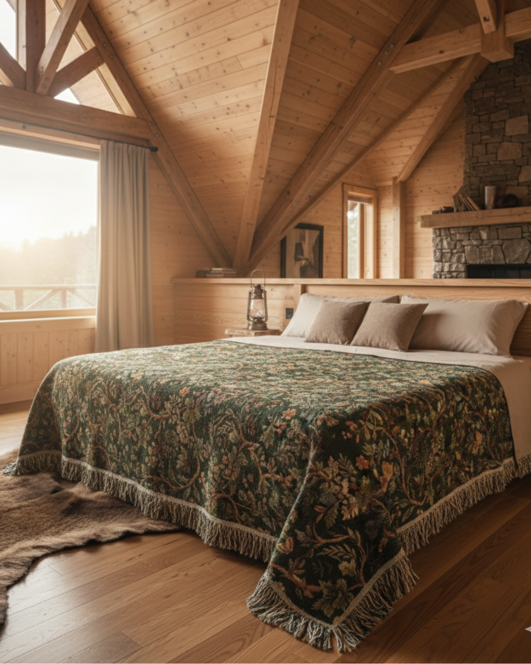 Forest Woodland Woven Throw Blanket – Botanical Cotton Tapestry with Fringe | Trini Skies