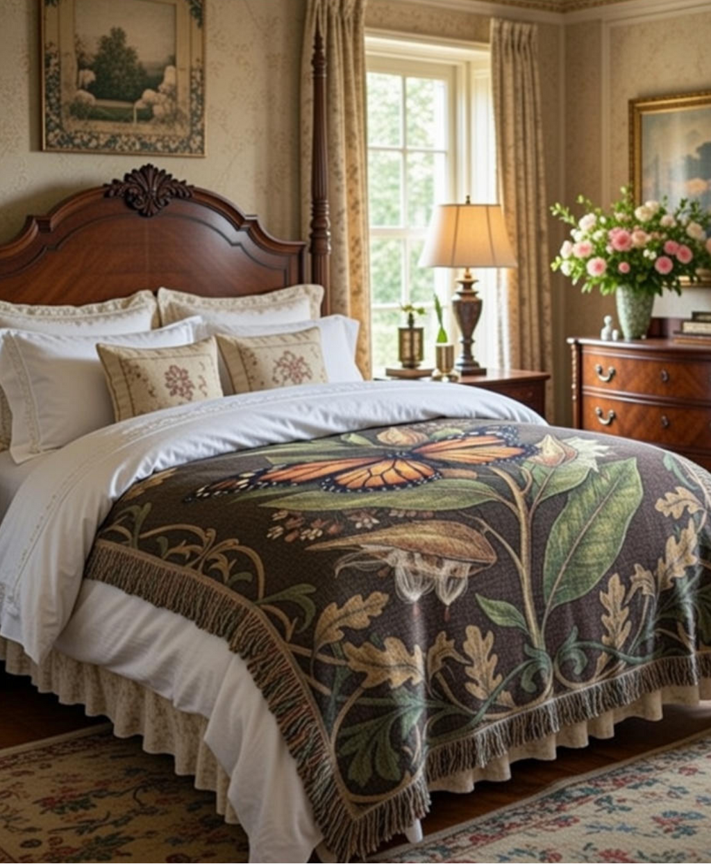 The Monarch Estate Woven Tapestry Throw | Heritage Oak & Botanical Series |  Cotton