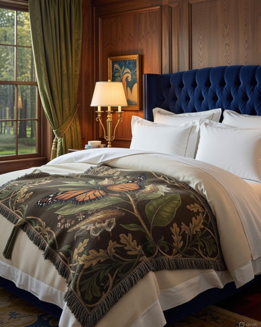 The Monarch Estate Woven Tapestry Throw | Heritage Oak & Botanical Series |  Cotton