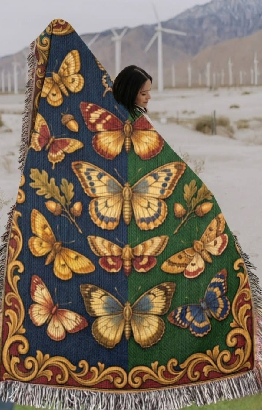 Entomology Archive Woven Tapestry - Butterfly Botanical Blanket